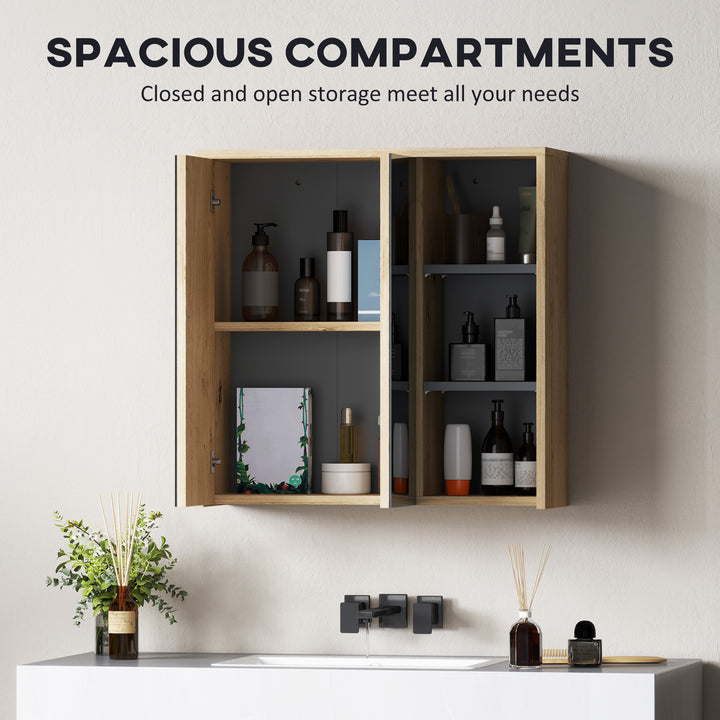 Five-Shelf Mirrored Bathroom Cabinet - Wood-Effect