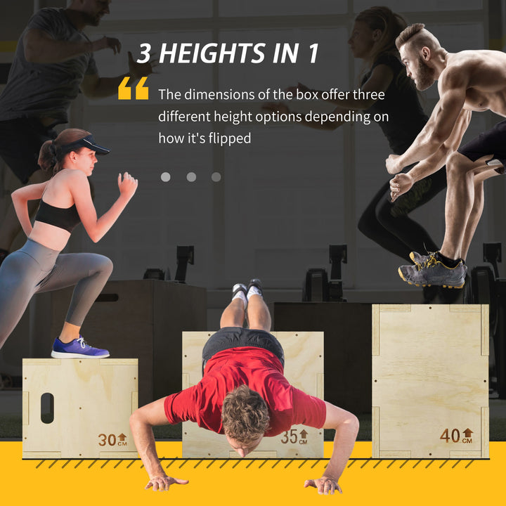 3-in-1 Wooden Plyo Box, Plyometric Jump Box with Handle Openings for H