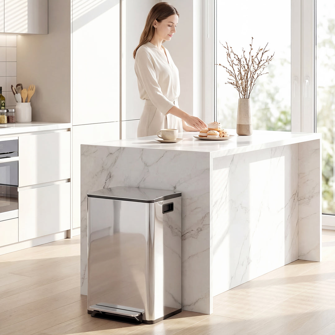 40L Dual Compartment Stainless Steel Bin, with Deodoriser Holders - Si