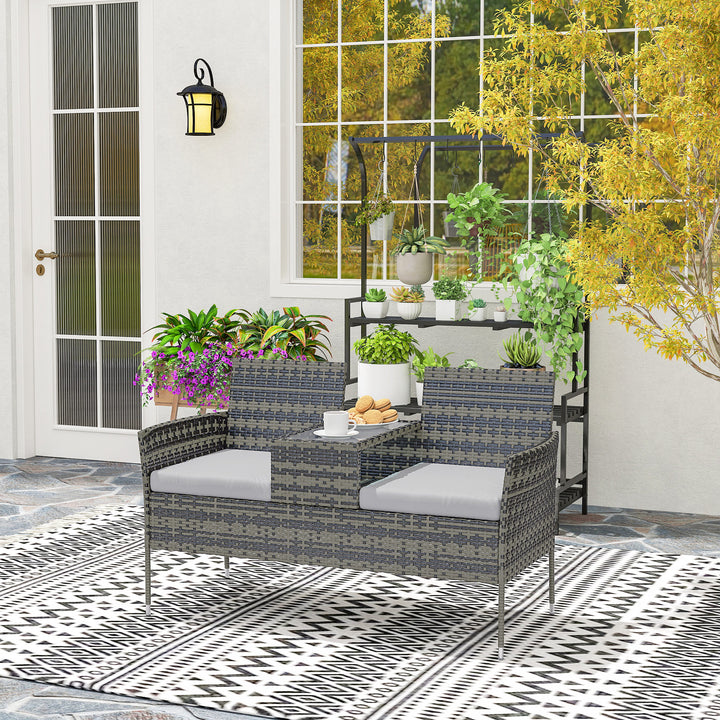 Two-Seat Rattan Chair, with Middle Table - Charcoal Grey