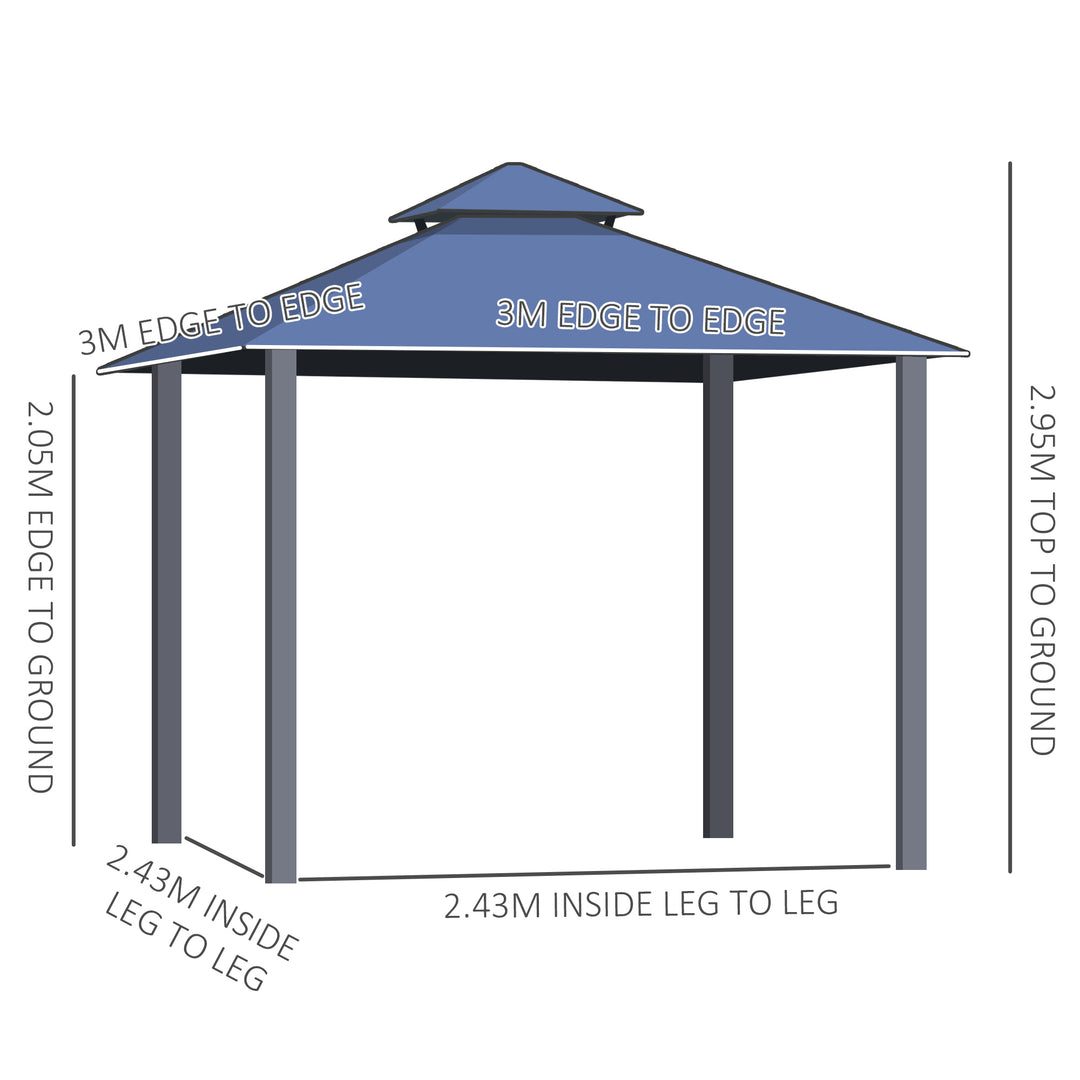 Outdoor 3 x 3(m) Gazebo Cabana w/ Steel Frame & Net Sidewalls for Privacy