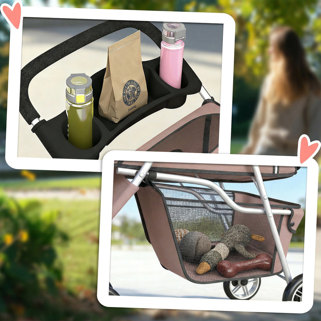 Dog Stroller, 3 Wheels Foldable Pet Stroller with Adjustable Canopy, S