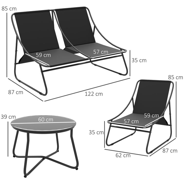 Outsunny 4 Seater Garden Furniture Set, Conversation Set with Loveseat Sofa, Chairs, Glass Coffee Table, Thick Cushions, Steel Outdoor Sofa for Balcony, Poolside, Conservatory, Light Grey