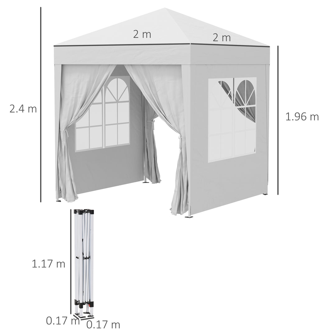 Outsunny 2 x2m Pop Up Gazebo Canopy Party Tent Wedding Awning W/ free Carrying Case White + Removable 2 Walls 2 Windows