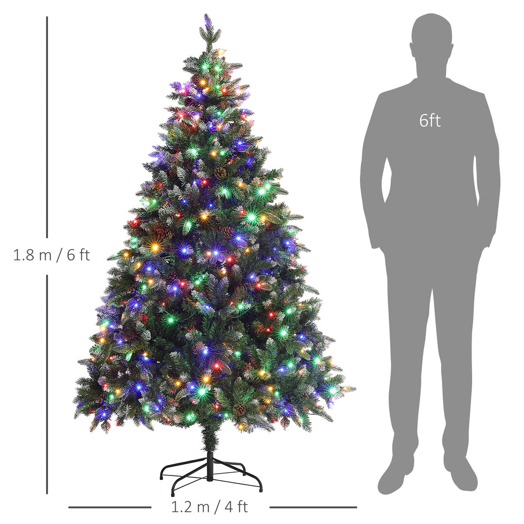 HOMCOM 6ft Prelit Artificial Christmas Tree with Dual Colour LED Light and 1078 Tips, Metal Base, Realistic Hinged Xmas Tree, Green