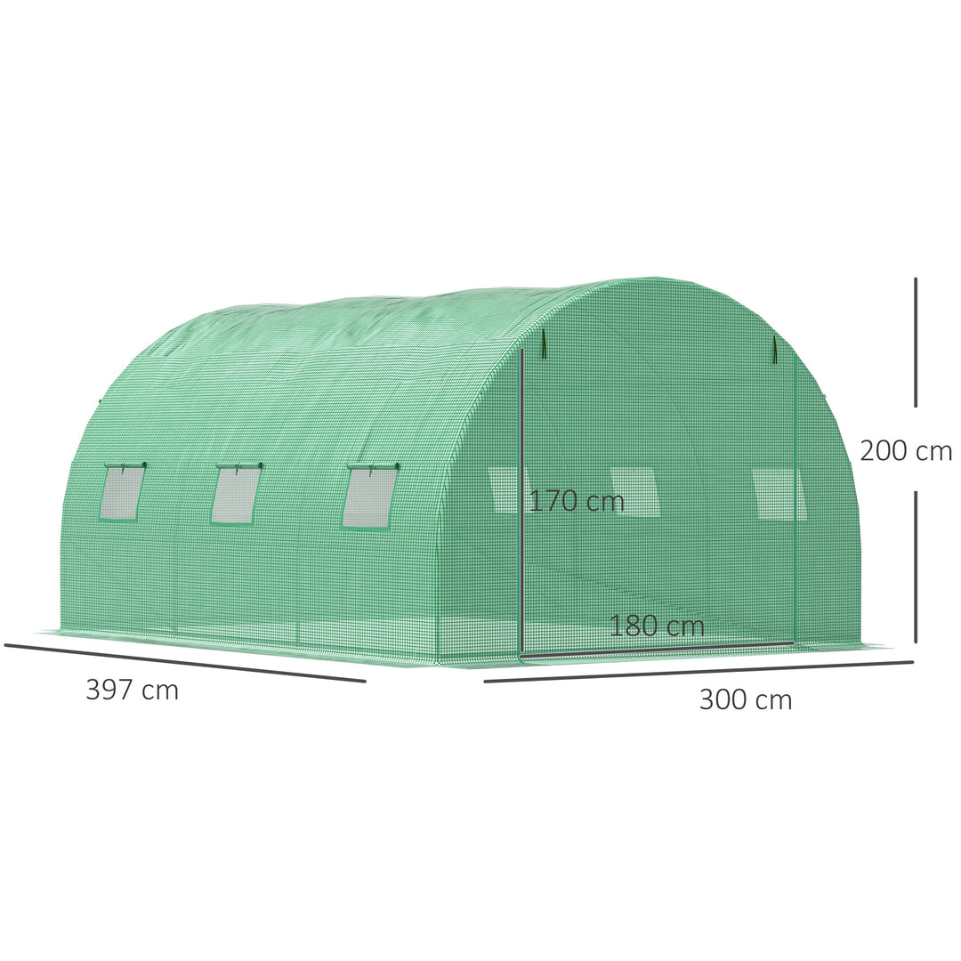 MCL Walk-in Polytunnel Greenhouse, Outdoor Garden Tunnel Greenhouse Tent with Zipped Roll-Up Door and 6 Mesh Windows, 4 x 3M