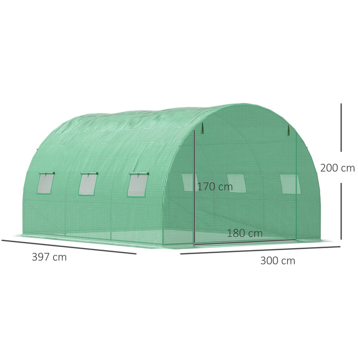 MCL Walk-in Polytunnel Greenhouse, Outdoor Garden Tunnel Greenhouse Tent with Zipped Roll-Up Door and 6 Mesh Windows, 4 x 3M