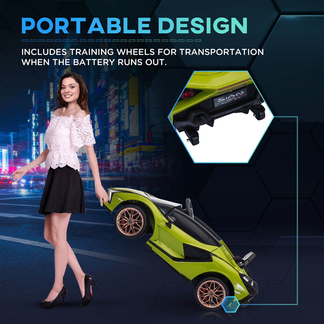 Lamborghini Sian Licensed 12V Kids Electric Ride On Car 2 Motors Toy Car with Remote Control Music Lights MP3 for 3-5 Years Green