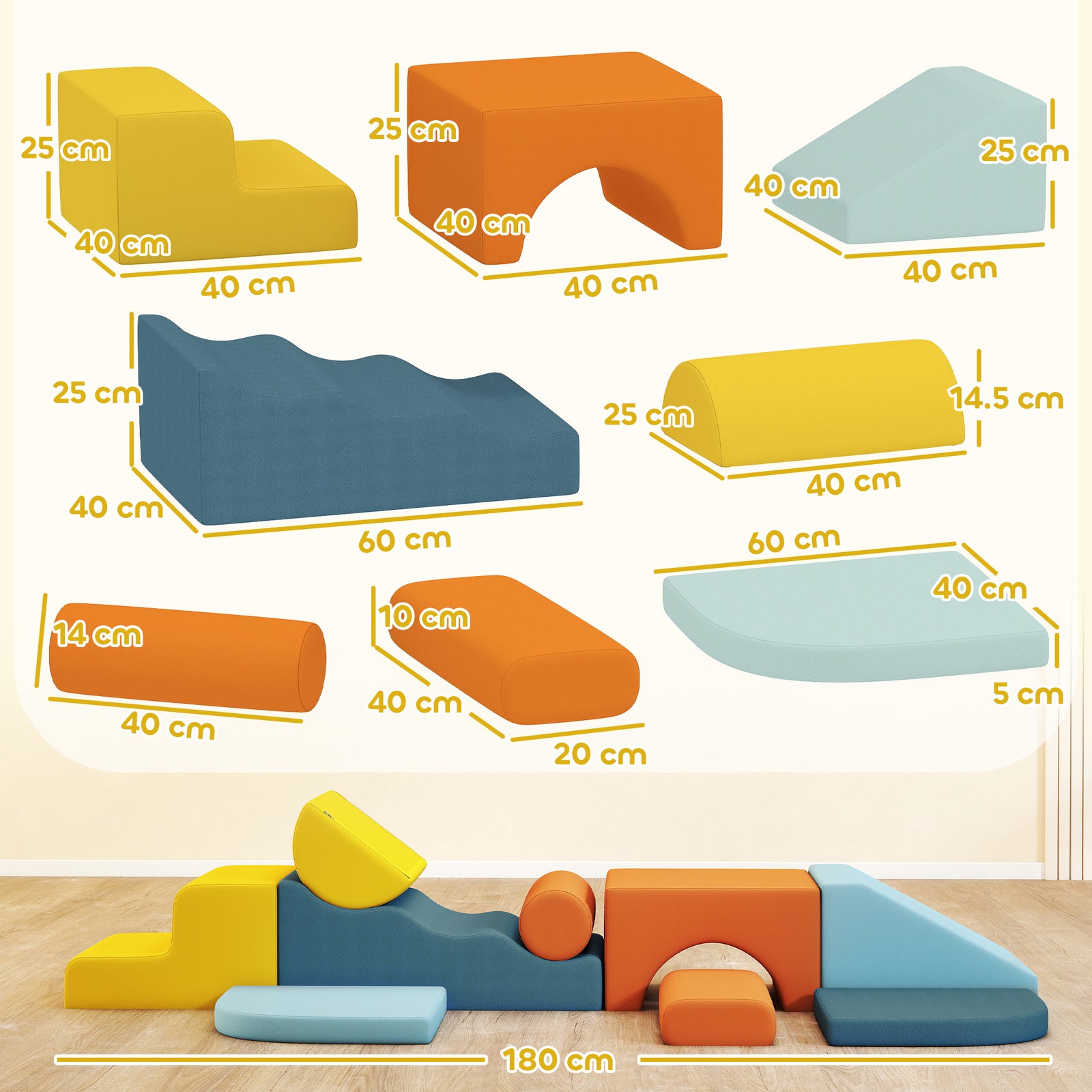 9-Piece Soft Play Set, Kids Soft Play Foam Blocks with Detachable Cove