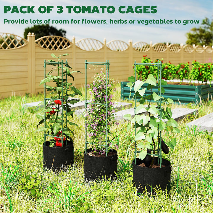 3 Packs Tomato Cages with 83.7L Grow Bags, 47.2" Adjutstable Triangle Plant Stakes Support Trellis with Planter Bags