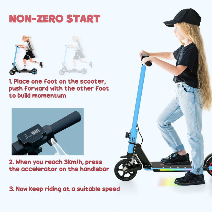 Folding Electric Scooter for Kids Age 6-14 with Dual Brakes, Front Suspension, LED Colourful Lights and Display, 6.8kg Lightweight Aluminium E Scooter, Up to 14 KM/H & 6 KM, Blue
