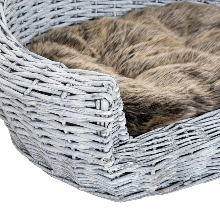 PawHut Willow Pet Sofa: Rattan Basket with Soft Cushion for Cats & Small Dogs, Durable Design, 57Lx46Wx17.5H cm, Grey | Aosom UK