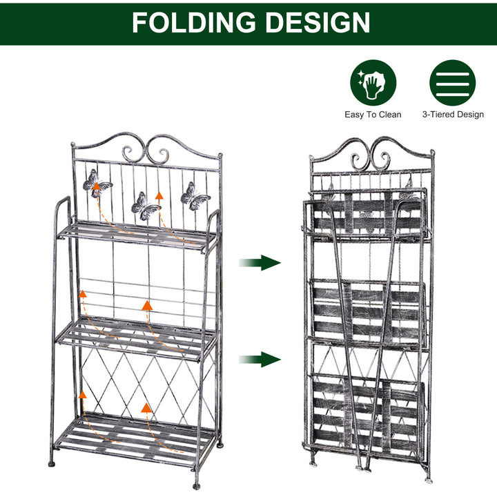 3 Tier Plant Stand Indoor Outdoor, Metal Plant Shelf Flower Display Rack for Potted Plants Garden Balcony Decor, 44 x 25 x 96 cm