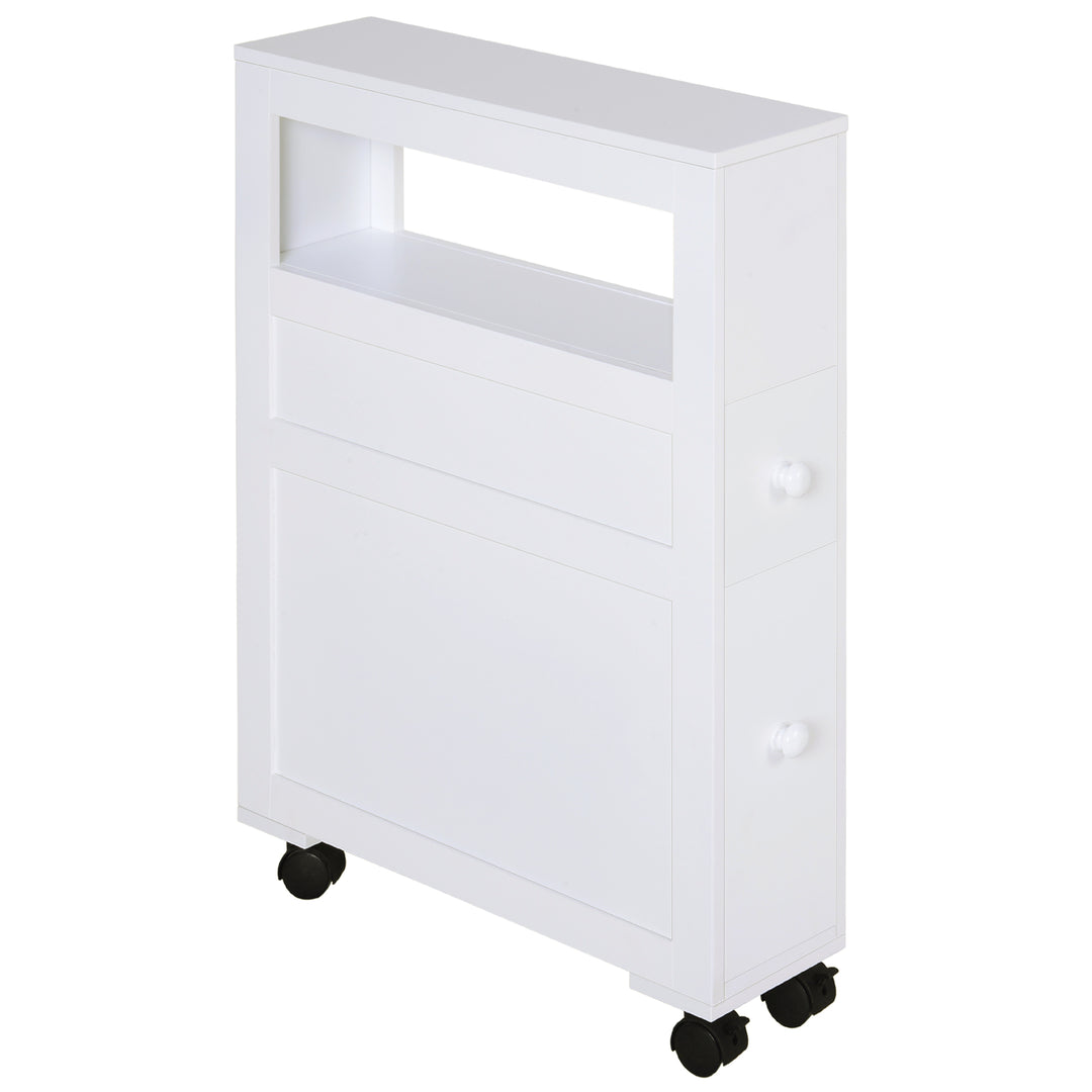 MCL 72x16cm Narrow Bathroom Storage Unit w/ 2 Drawers Open Top 4 Wheels Slimline Modern Rolling Home Organisation