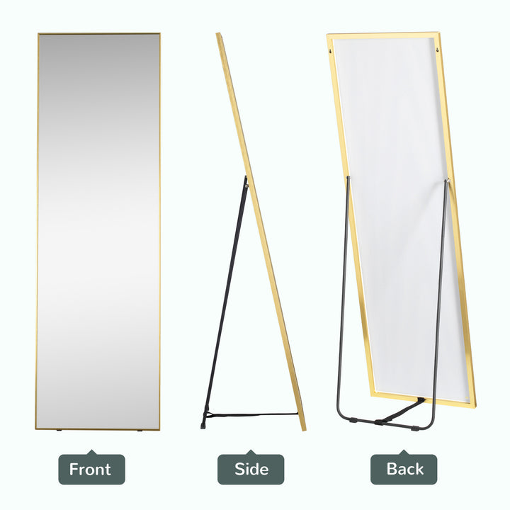 HOMCOM Full-Length Dressing Mirror, Wall-Mounted or Freestanding, Rectangle with Gold Frame, 160 x 50 cm for Bedrooms and Living Rooms, Gold