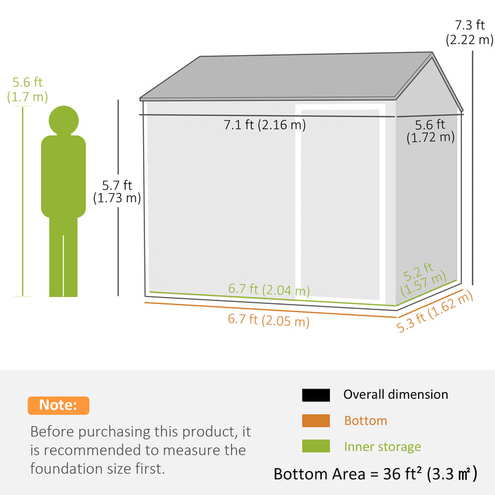 7 x 6ft Galvanised Garden Shed, with Latch - Dark Grey
