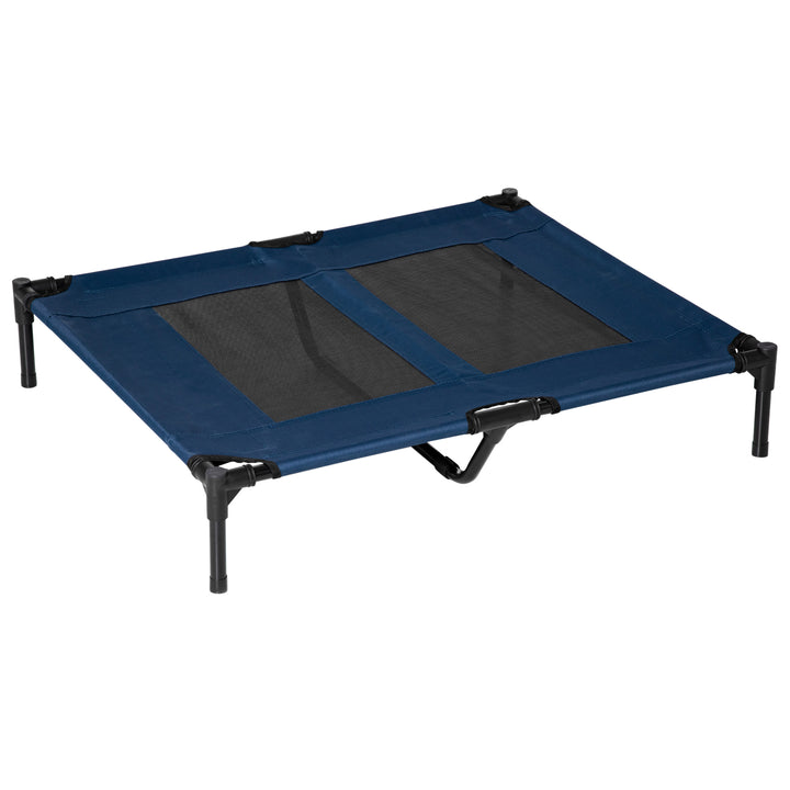 PawHut Portable Elevated Dog Bed, Ideal for Camping, Durable Frame, Raised Pet Cot, Large, Blue | Aosom UK