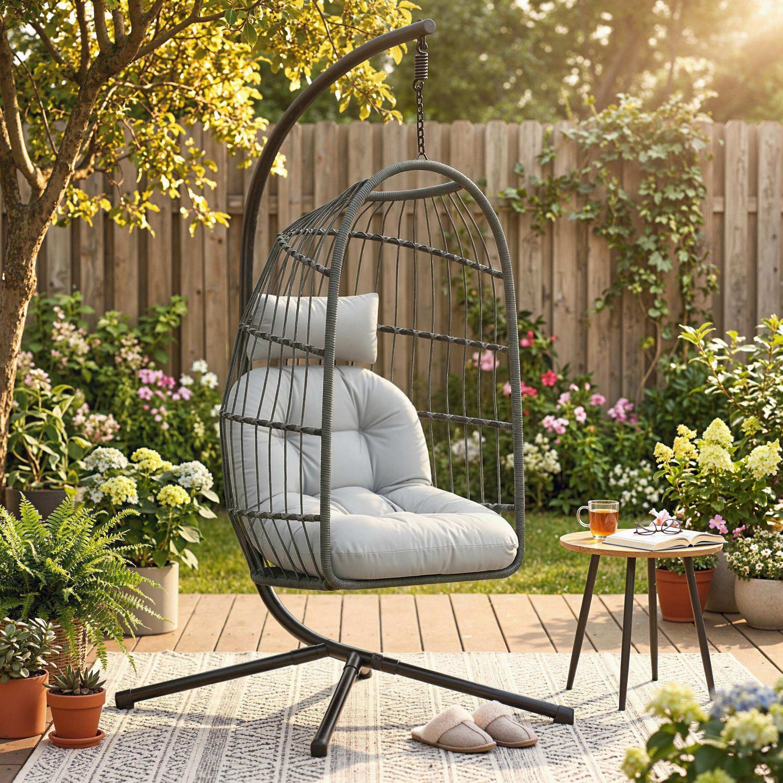 Hanging Egg Chair, Indoor Outdoor Hammock Swing Chair with Stand, Safe