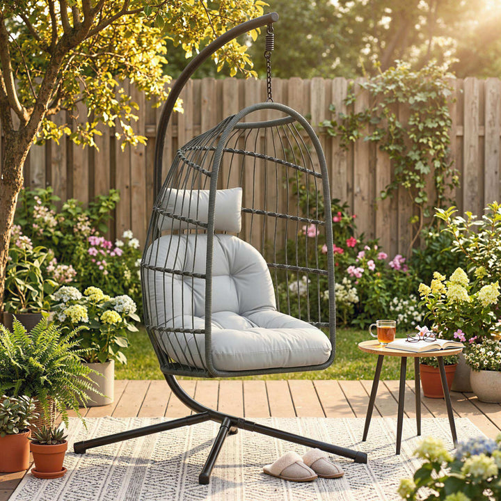 Hanging Egg Chair, Indoor Outdoor Hammock Swing Chair with Stand, Safe