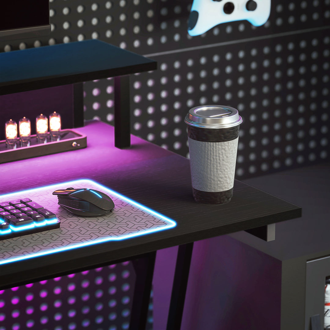 Two-Level LED Gaming Desk - Black