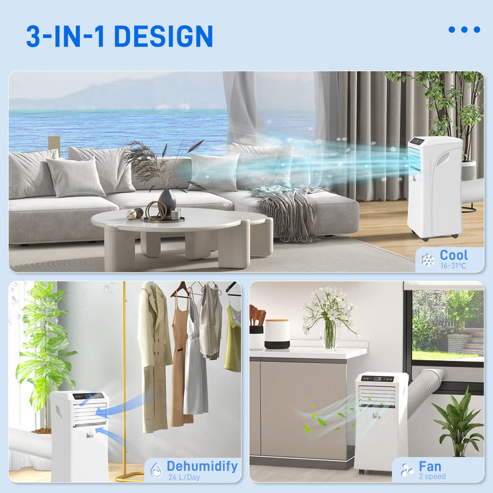 MCL 9000 BTU Air Conditioning Unit, 3-in-1 Portable Air Conditioner, Dehumidifier, Cooling Fan with Remote Control, Digital Display, 2 Speeds, 24H Timer, Window Venting Kit, 28m²
