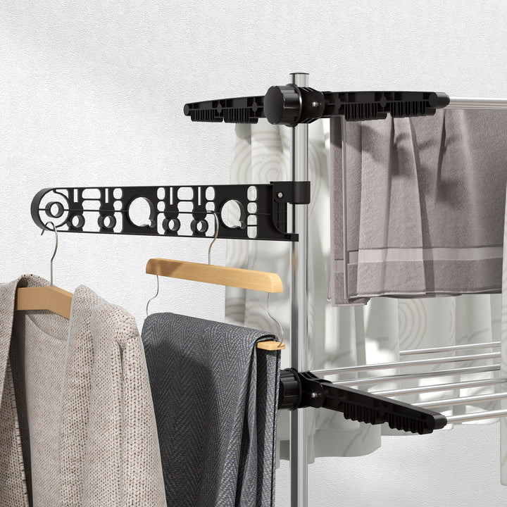 Four-Shelf Collapsing Clothes Horse, With Side Arms and Wheels - Black
