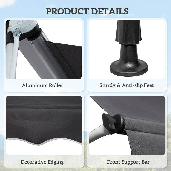 MCL Balcony 2 x 1.5m Manual Adjustable Awning DIY Patio Clamp Awning Canopy Retractable Shade Shelter Easy to Move for Balcony, Grey