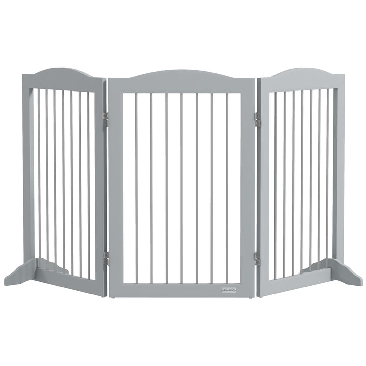 PawHut Foldable Dog Gate, Freestanding Pet Gate, with Two Support Feet, for Staircases, Hallways, Doorways - Grey | Aosom UK