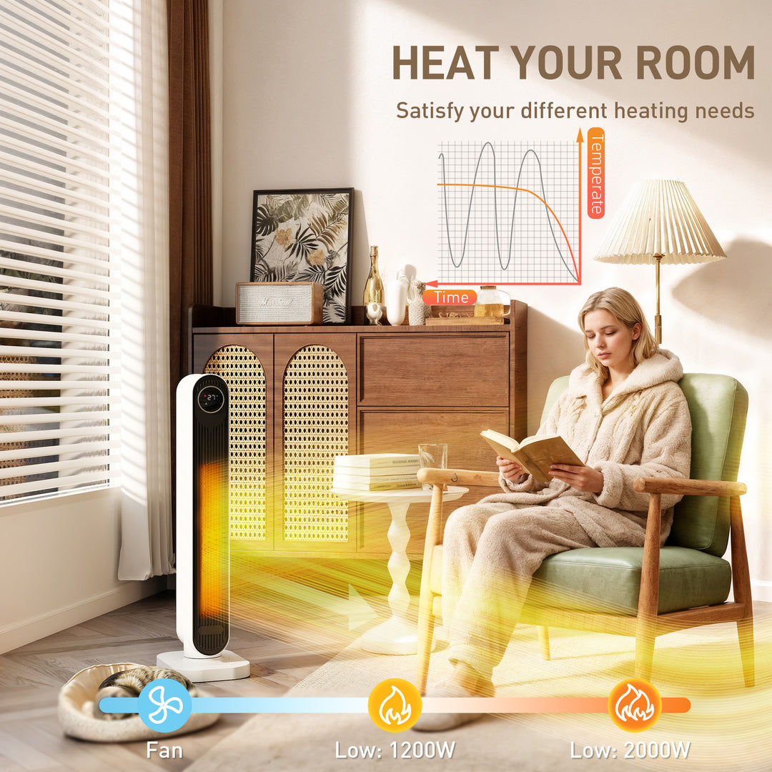 HOMCOM 2000W Ceramic Electric Heater with Fan, Timer, Oscillation - White