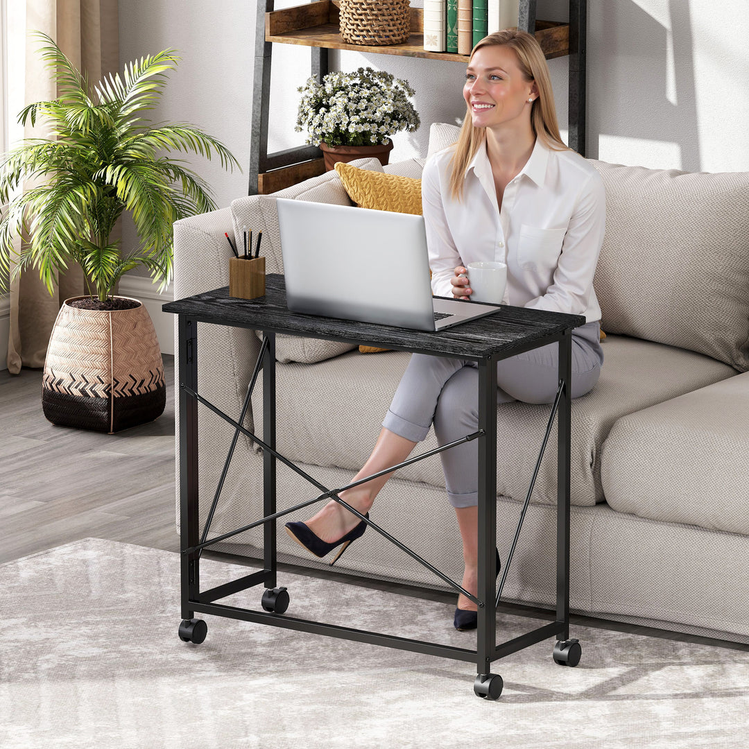80 cm Folding Desk on Wheels - Black