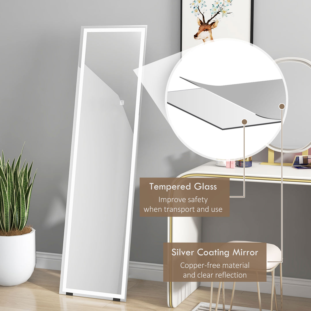 HOMCOM LED Dressing Mirror, Free Standing or Wall Mounted Bedroom Mirror with Dimmable & 3 Colour Lighting, White | Aosom UK