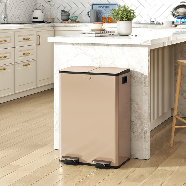 56L Dual Compartment Stainless Steel Bin, with Deodoriser Holders - Go