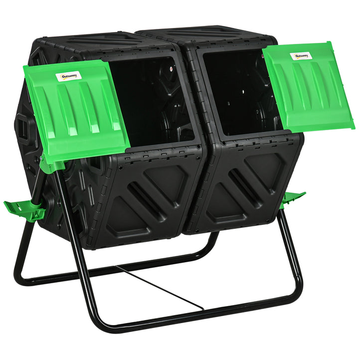 Outsunny Dual Chamber Garden Compost Bin, 130L Rotating Composter, Compost Maker with Ventilation Openings and Steel Legs | Aosom UK