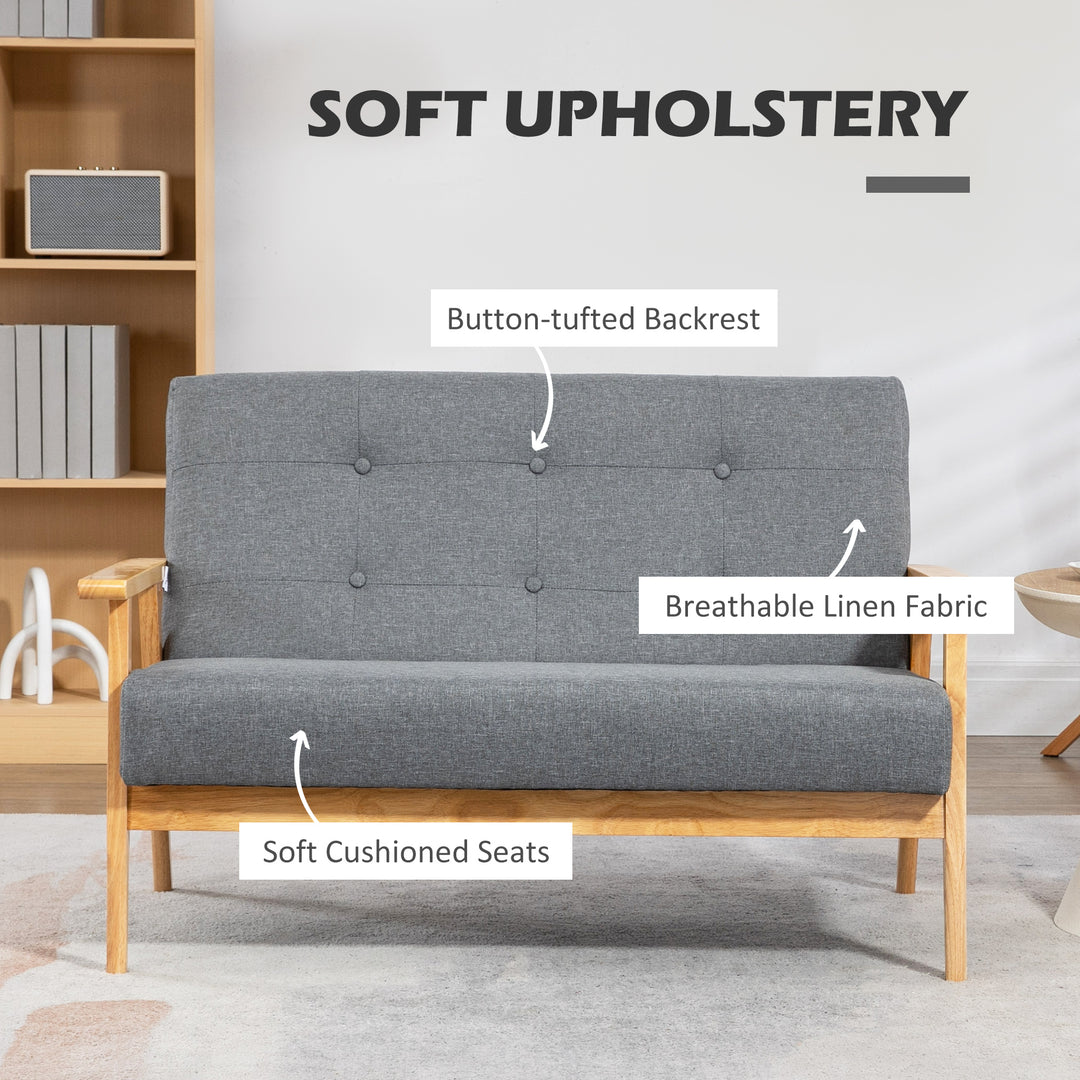 2 Seater Sofa Modern Linen Fabric Upholstery Tufted Couch with Rubberw