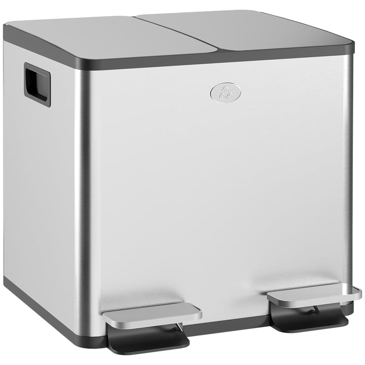 30L Dual Compartment Stainless Steel Bin, with Deodoriser Holders - Si