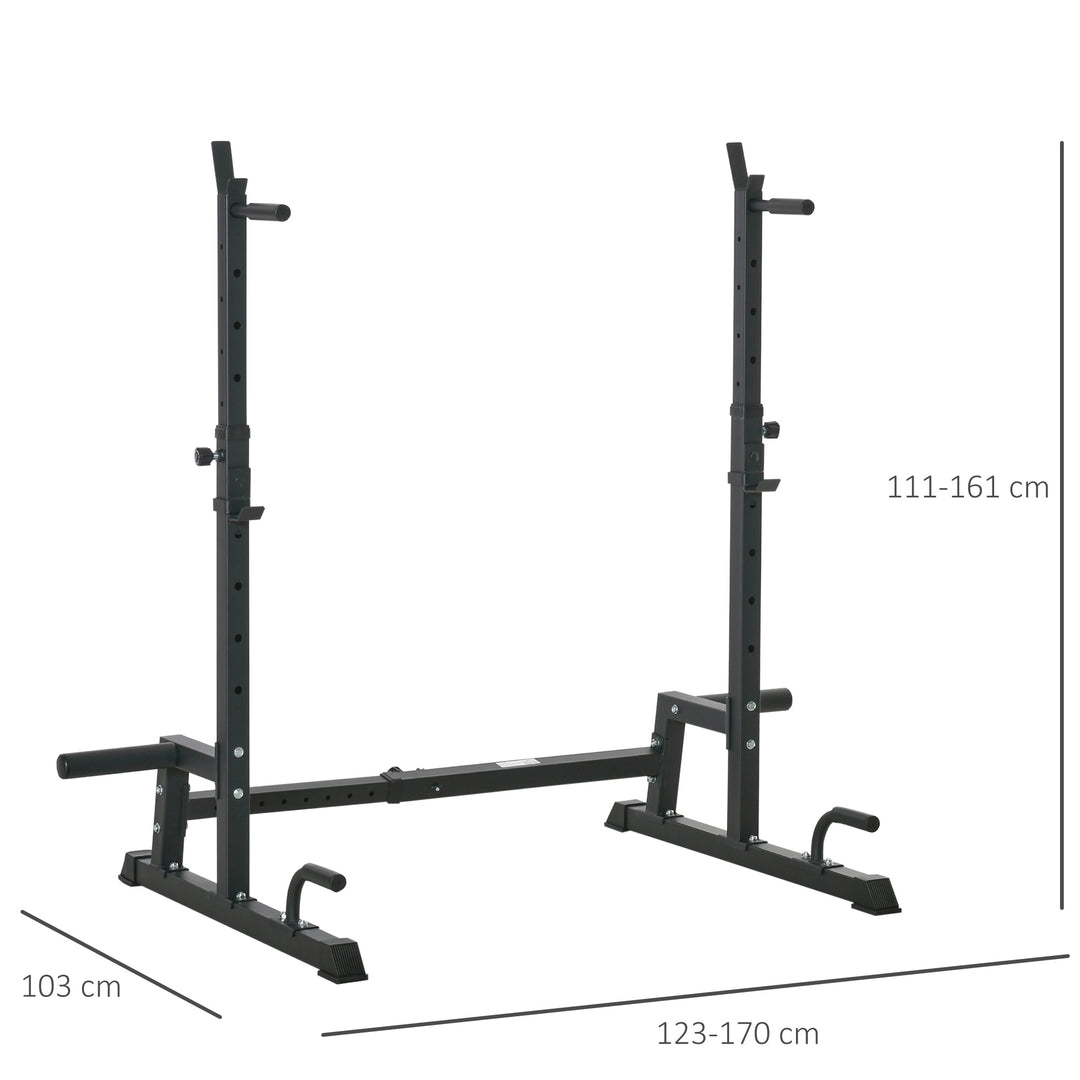 HOMCOM Multi-Function Barbell Squat Rack Stand, Heavy-Duty Strength Training Dumbbell Rack, Height Adjustable Weight Lifting Bench Dip Station, Black