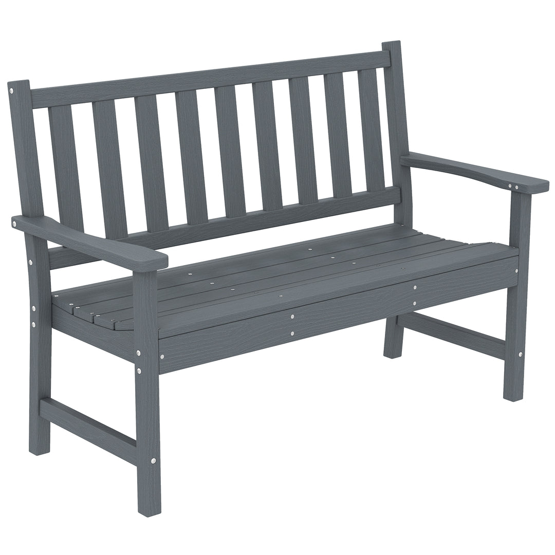 2 Seater Plastic Garden Bench, Outdoor Patio Bench with Armrest and Ba