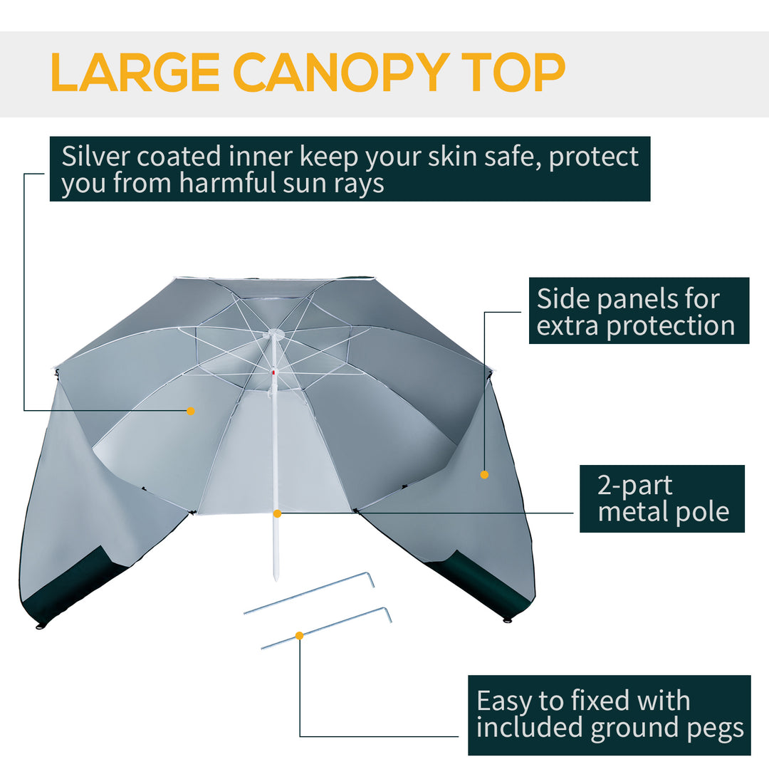 2m UV Protection Fishing Beach Umbrella Brolly Shelter w/ Side Panel Tent Green