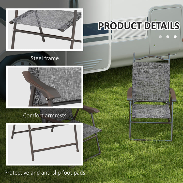 Set of Two Folding Garden Chairs, with Fabric Mesh Seats - Grey