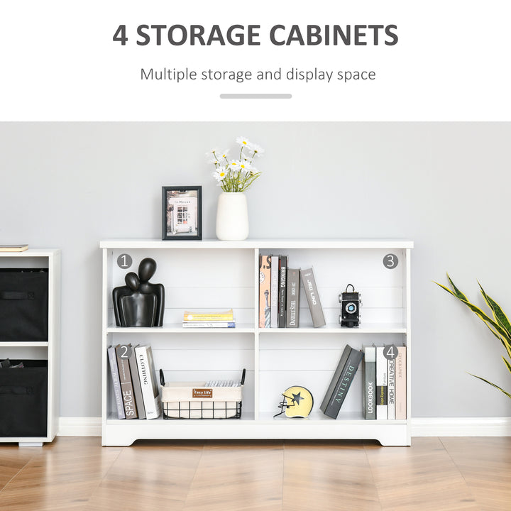 MCL Wooden Cube Bookcase, 2 Tier Open Storage Shelving Unit with 4 Compartments, Freestanding Display Bookshelf for Home Office Living Room Furniture, 118 x 29 x 76cm, White