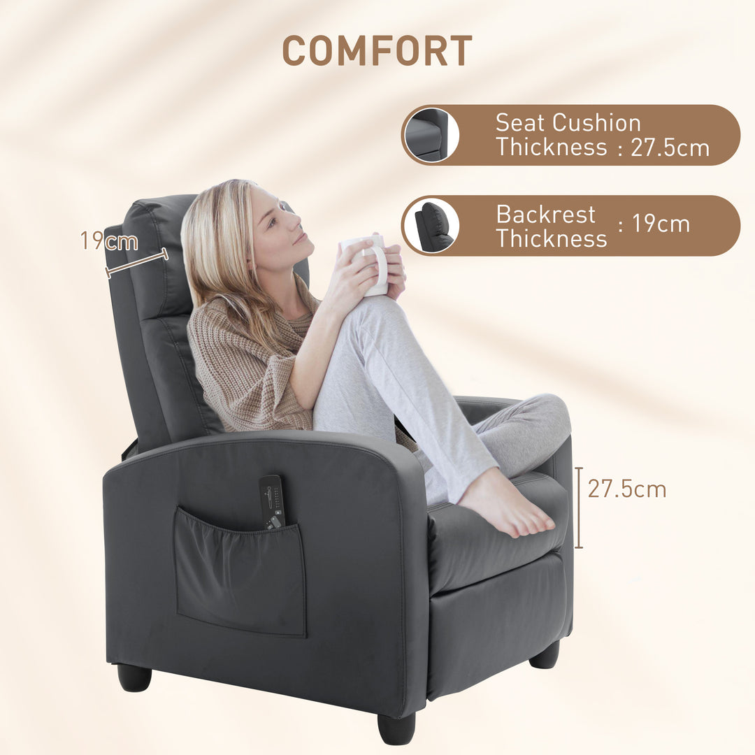 Recliner Armchair, Massage Faux Leather Push Back Reclining Chair with Adjustable Leg Rest, Side Pocket, for Home Living Room Theatre, Grey