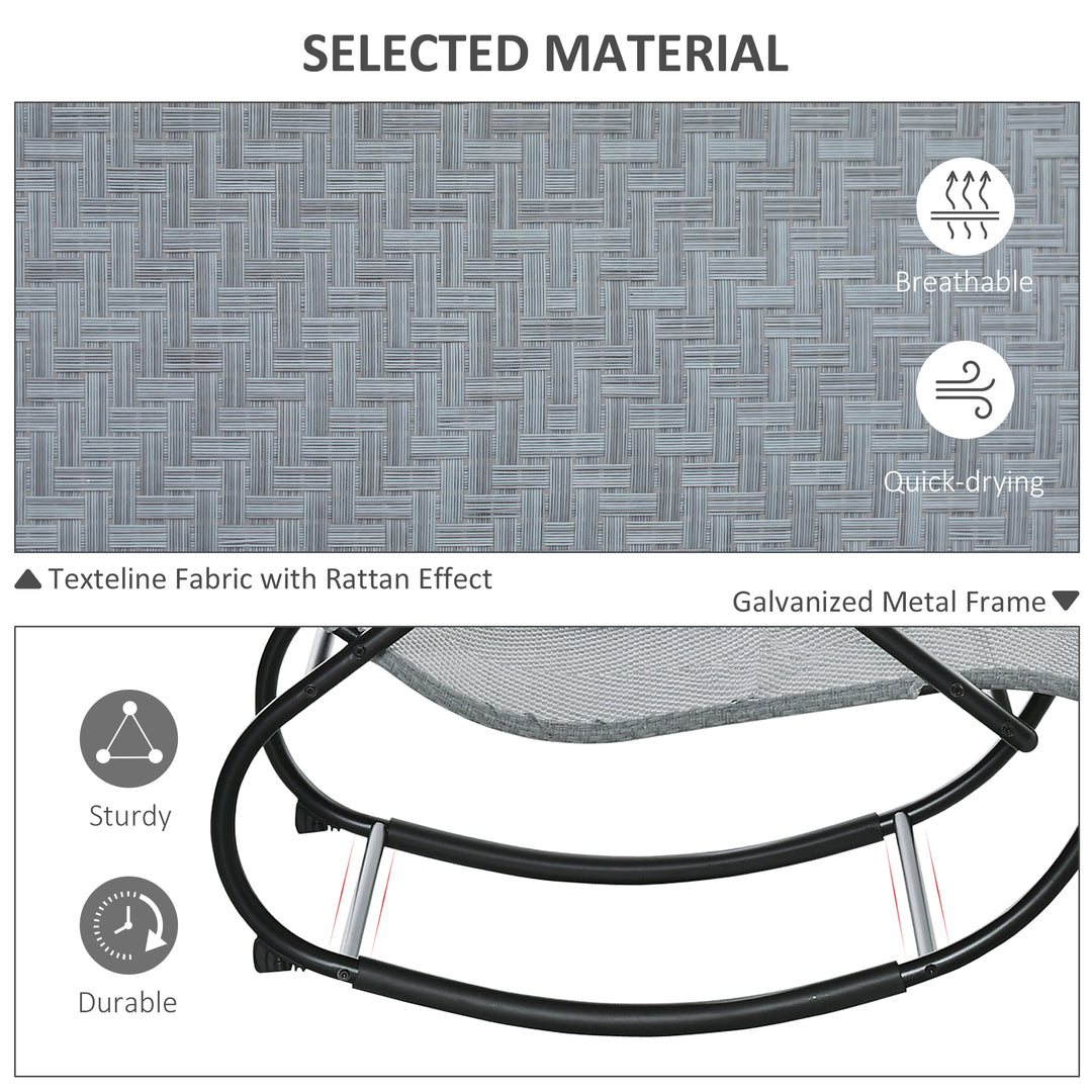 Zero Gravity Rocking Lounge Chair Rattan Effect Patio Rocking Chair w/ Removable Pillow Recliner Seat Breathable Texteline - Grey