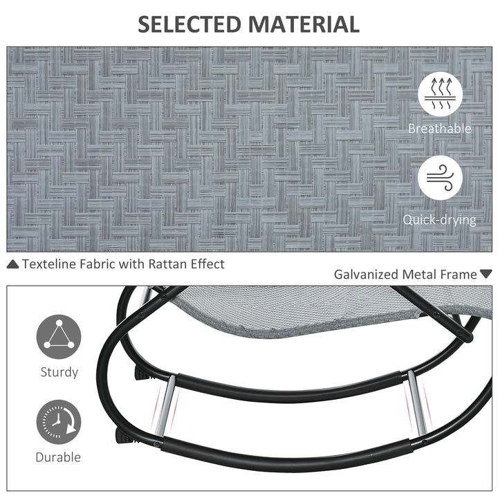 Zero Gravity Rocking Lounge Chair Rattan Effect Patio Rocking Chair w/ Removable Pillow Recliner Seat Breathable Texteline - Grey