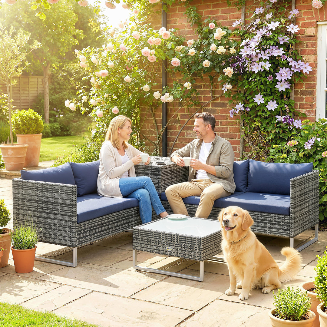 4 Piece Rattan Garden Furniture Set, Outdoor Corner Sofa Set with Stor