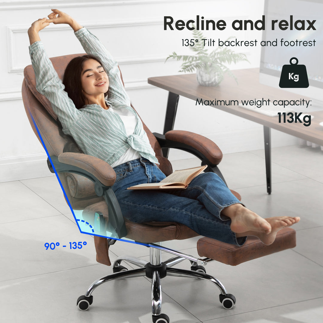 Heated 6 Points Vibration Massage Executive Office Chair Adjustable Swivel Ergonomic High Back Desk Chair Recliner with Footrest Brown