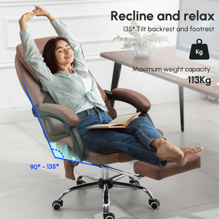 Heated 6 Points Vibration Massage Executive Office Chair Adjustable Swivel Ergonomic High Back Desk Chair Recliner with Footrest Brown