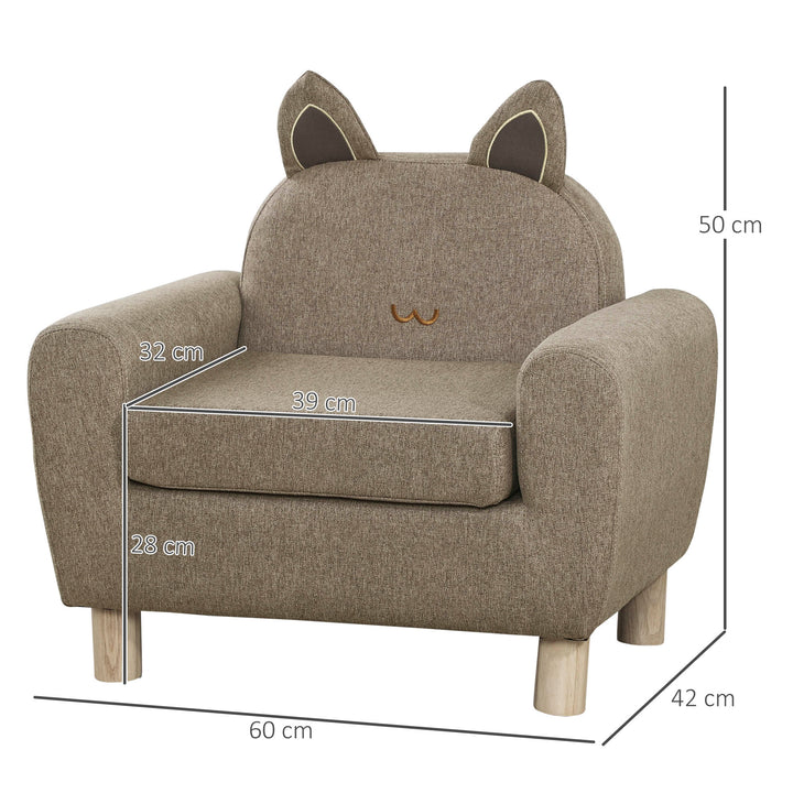 HOMCOM Kids Sofa Toddler Chair Children Armchair for Preschool Bedroom Playroom with Ear Modeling Wood Brown | Aosom UK