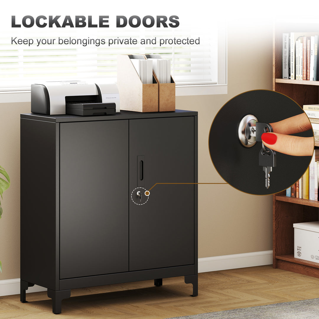 Lockable Metal Filing Cabinet, 2-Tier Storage Cupboard with Double Doo