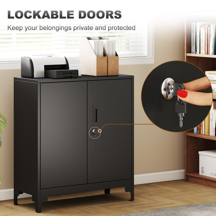 Lockable Metal Filing Cabinet, 2-Tier Storage Cupboard with Double Doo