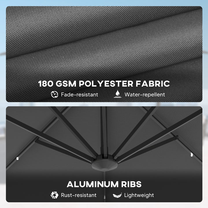 MCL 3(m) Cantilever Roma Parasol Patio Sun Umbrella with Crank & Tilt LED Solar Light Cross Base 360° Rotating Outdoor, Dark Grey